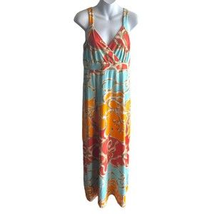 J. McLaughlin Multicolored Lily Pad Karla Gold Scroll Maxi Dress Size Small